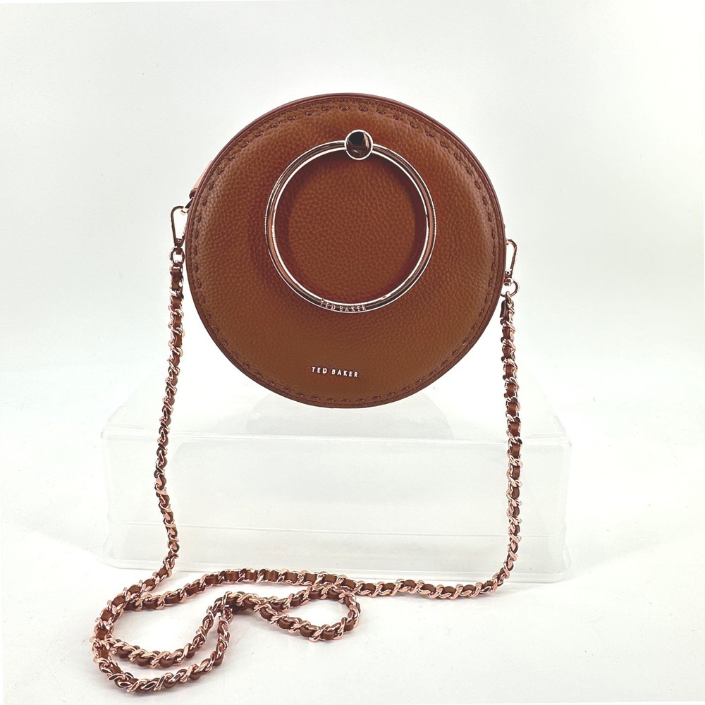 Ted Baker Round Crossbody Bag Womens Small Tan Brown Leather Ring Handle Bag